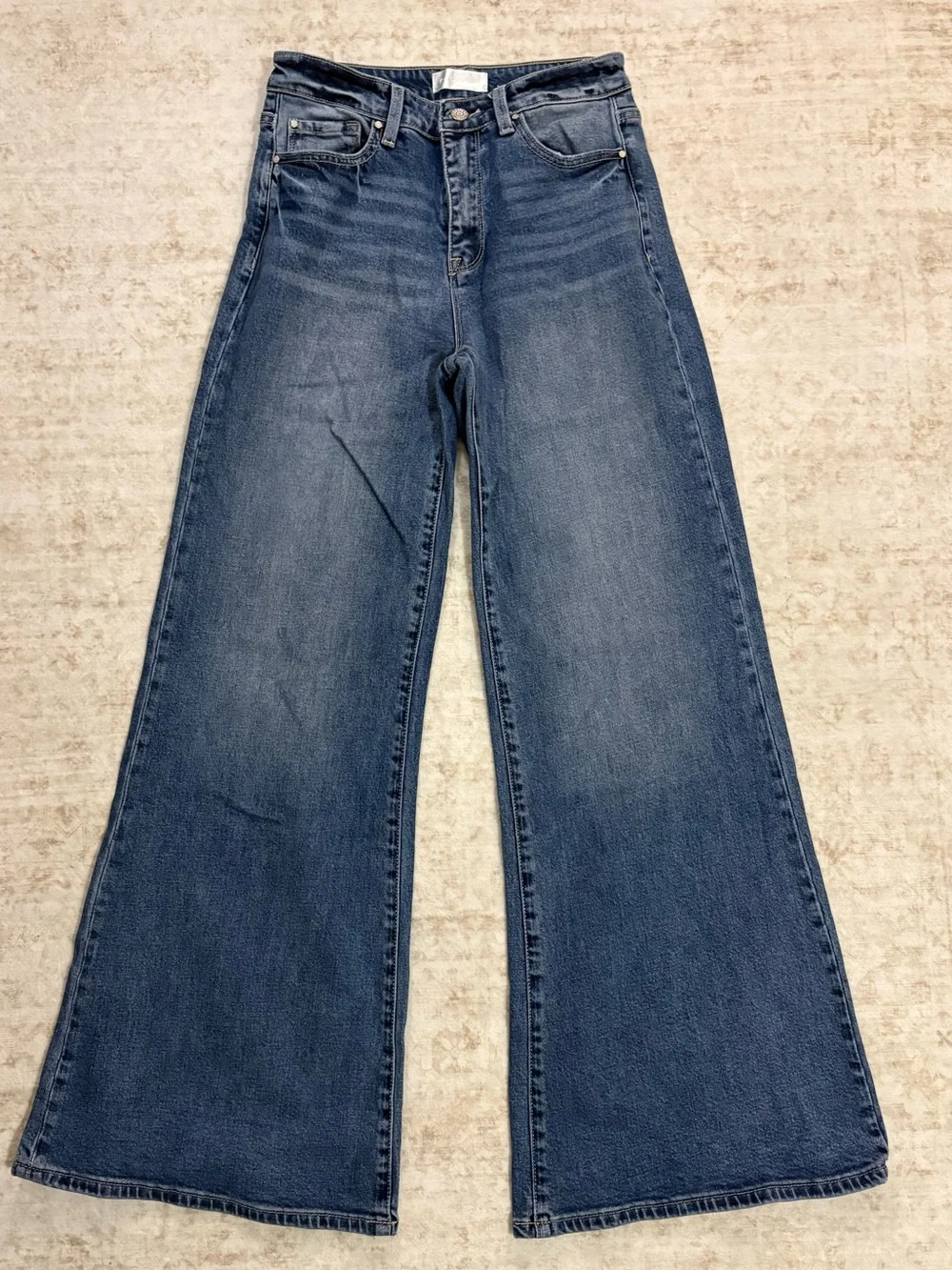 PETRA 5/26 medium wash wide leg jeans,